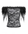 Dark in love Black Gothic Romantic Off-Shoulder Sheer Lace Top for Women