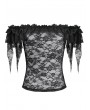 Dark in love Black Gothic Romantic Off-Shoulder Sheer Lace Top for Women