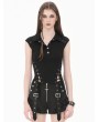Dark in love Black Gothic Tech-Punk Studded Sleeveless Polo Top for Women