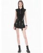 Dark in love Black Gothic Tech-Punk Studded Sleeveless Polo Top for Women