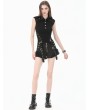 Dark in love Black Gothic Tech-Punk Studded Sleeveless Polo Top for Women