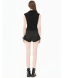 Dark in love Black Gothic Tech-Punk Studded Sleeveless Polo Top for Women