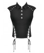 Dark in love Black Gothic Tech-Punk Studded Sleeveless Polo Top for Women