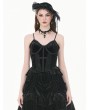 Dark in love Black Gothic Vintage Velvet Lace Patchwork Cami Top for Women