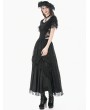 Dark in love Black Gothic Dark Lace Embroidery Panel Fitted Top for Women