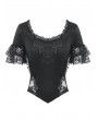Dark in love Black Gothic Dark Lace Embroidery Panel Fitted Top for Women
