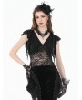 Dark in love Black Gothic Deep-V Lace Patchwork Draped Crop Top for Women