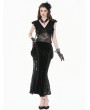 Dark in love Black Gothic Deep-V Lace Patchwork Draped Crop Top for Women