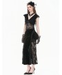 Dark in love Black Gothic Deep-V Lace Patchwork Draped Crop Top for Women