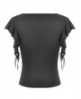 Dark in love Black Gothic Deep-V Lace Patchwork Draped Crop Top for Women