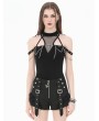 Dark in love Black Gothic Techwear Cutout Chain Cross Halter Top for Women