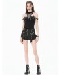 Dark in love Black Gothic Techwear Cutout Chain Cross Halter Top for Women