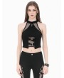 Dark in love Black Gothic Silver Cross Buckled Punk Halter Crop Top for Women