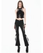 Dark in love Black Gothic Silver Cross Buckled Punk Halter Crop Top for Women