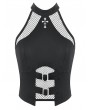 Dark in love Black Gothic Silver Cross Buckled Punk Halter Crop Top for Women