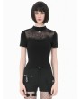 Dark in love Black Gothic Sheer Spiderweb Mesh Short Sleeve Top for Women