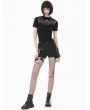 Dark in love Black Gothic Sheer Spiderweb Mesh Short Sleeve Top for Women