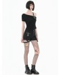 Dark in love Black Gothic Punk Studded Cross Straps Asymmetric Top for Women
