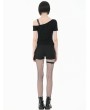 Dark in love Black Gothic Punk Studded Cross Straps Asymmetric Top for Women