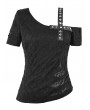 Dark in love Black Gothic Punk Studded Cross Straps Asymmetric Top for Women