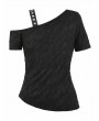 Dark in love Black Gothic Punk Studded Cross Straps Asymmetric Top for Women
