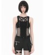 Dark in love Black Gothic Punk Studded Pentagram Mesh Spliced Tank Top for Women