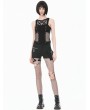 Dark in love Black Gothic Punk Studded Pentagram Mesh Spliced Tank Top for Women