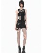 Dark in love Black Gothic Punk Studded Pentagram Mesh Spliced Tank Top for Women