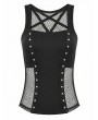 Dark in love Black Gothic Punk Studded Pentagram Mesh Spliced Tank Top for Women