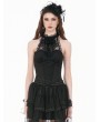 Dark in love Black Gothic Victorian Lace Panel Rose Halter Top for Women