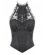 Dark in love Black Gothic Victorian Lace Panel Rose Halter Top for Women