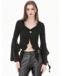 Dark in love Black Gothic Cross Irregular Split Ruffled Bell Sleeve Top for Women