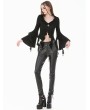 Dark in love Black Gothic Cross Irregular Split Ruffled Bell Sleeve Top for Women