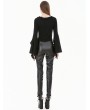 Dark in love Black Gothic Cross Irregular Split Ruffled Bell Sleeve Top for Women