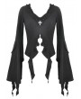 Dark in love Black Gothic Cross Irregular Split Ruffled Bell Sleeve Top for Women