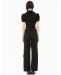Dark in love Black Gothic Punk Cross Zip Ruffled Puff Sleeve Crop Top for Women