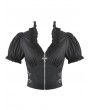 Dark in love Black Gothic Punk Cross Zip Ruffled Puff Sleeve Crop Top for Women