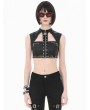 Dark in love Black Gothic Punk Tech-Wear Zipper Leather Crop Top for Women