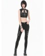 Dark in love Black Gothic Punk Tech-Wear Zipper Leather Crop Top for Women