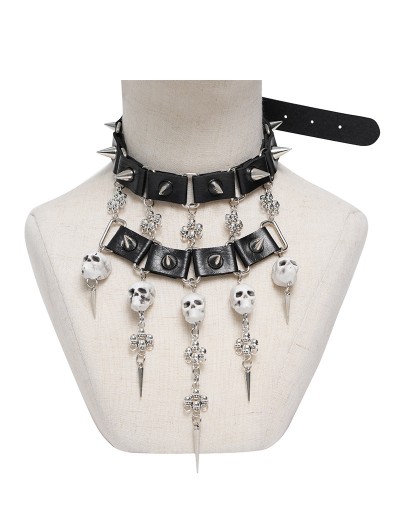 Devil Fashion Black Gothic Punk Spiked Skull Choker Necklace