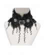 Devil Fashion Black Gothic Flower Applique Fringed Collar