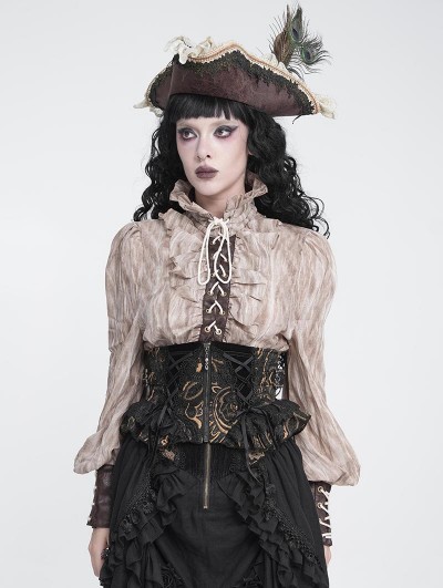 Devil Fashion Black Gothic Golden Pattern Vintage Ruffled Girdle