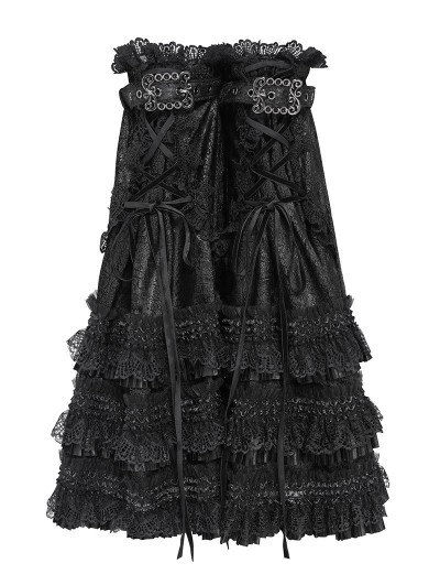 Devil Fashion Black Gothic Lace Ruffle Buckle-Up Leg Warmers