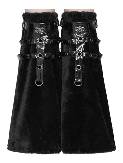 Devil Fashion Black Gothic Punk Eyelet Harness Flared Fur Leg Warmers