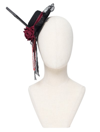 Devil Fashion Black Gothic Beaded Rose Veil Headdress