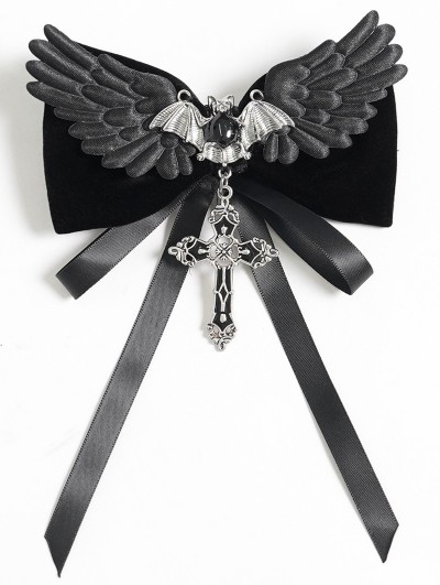 Devil Fashion Black Gothic Bat Cross Bow Tie
