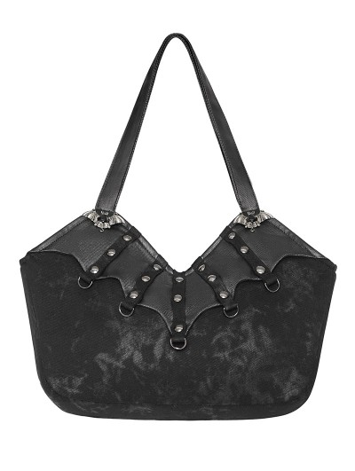 Devil Fashion Black Gothic Studded Bat Wing Tote Bag