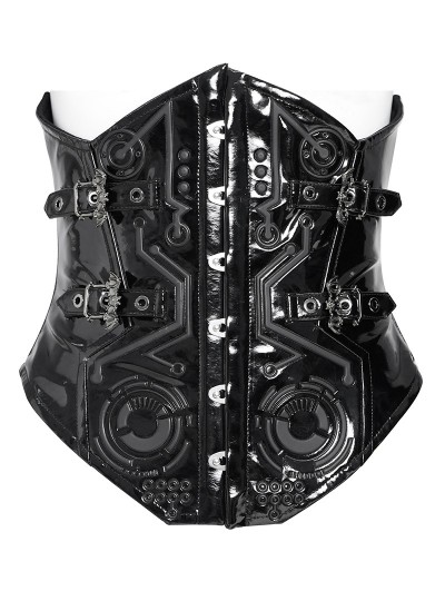 Devil Fashion Black Gothic Leather Bat Buckle Underbust Corset