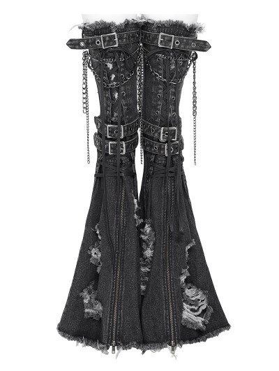 Devil Fashion Black Gothic Punk Zip Ripped Flared Leg Warmers