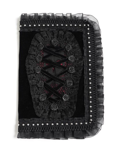 Devil Fashion Black Gothic Coffin Rose Lace Trim Book Cover